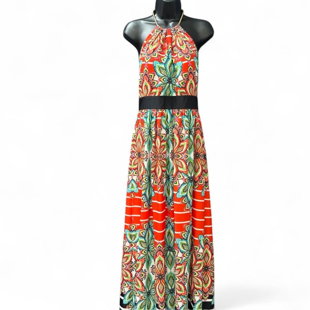 Eliza J. Festival Party Boho Vibe Floral & Paisley Max Dress Gold Chain Halter